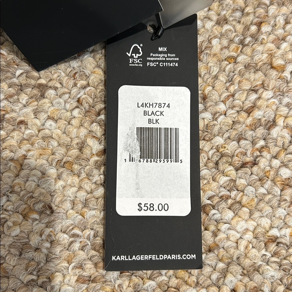 NWT Karl Lagerfeld Paris Black Beanie with Rinestones & Faux Fur Pom Pom - Picture 5 of 7